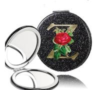 LCKKJHG Mini Miroir de Maquillage 2pcs 2-Side Mirror Folding Magnifying Makeup Pocket Portable Beauty Cosmetic Tool Golden Flower Letter Pattern pour Les Voyages(Black-Z)