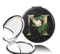 LCKKJHG Mini Miroir de Maquillage 2pcs 2-Side Mirror Folding Magnifying Makeup Pocket Portable Beauty Cosmetic Tool Golden Flower Letter Pattern pour Les Voyages(Black-M)