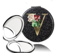 LCKKJHG Mini Miroir de Maquillage 2pcs 2-Side Mirror Folding Magnifying Makeup Pocket Portable Beauty Cosmetic Tool Golden Flower Letter Pattern pour Les Voyages(Black-V)