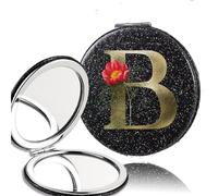 LCKKJHG Mini Miroir de Maquillage 2pcs 2-Side Mirror Folding Magnifying Makeup Pocket Portable Beauty Cosmetic Tool Golden Flower Letter Pattern pour Les Voyages(Black-B)
