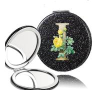 LCKKJHG Mini Miroir de Maquillage 2pcs 2-Side Mirror Folding Magnifying Makeup Pocket Portable Beauty Cosmetic Tool Golden Flower Letter Pattern pour Les Voyages(Black-I)