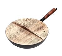 LCKKJHG wok en fonte Ustensiles de cuisine non revêtus for cuisinières à gaz et induction(Wok with wood lid)
