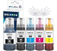 LCL 105 106 Haute capacité Encre Compatible pour Epson EcoTank 105 106 Bouteille d'encre Multipack Compatible pour Epson EcoTank L7160 L7180 ET-7700 ET-7750 imprimantes (5-Pack,KPBKCMY)