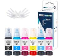 LCL 107 Encre Compatible pour Epson 107 Bouteille d'encre Multipack Compatible pour Epson EcoTank ET-18100 (6-Pack，Noir/Cyan/Magenta/Jaune/Cyan Clair/Magenta Clair)
