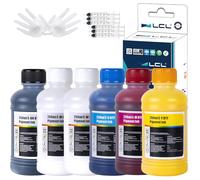 LCL 1500ML Recharge d'encre DTF Premium Compatible pour Epson Impression de Film de Transfert Thermique Compatible pour Epson L800L1800 L805 R1390 4720 I3200 XP600 DX7 DX5 5113 (250ml x 6, CMYK 2WH)