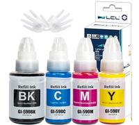 LCL GI490 GI590 Encre Compatible pour Canon 590 GI-590 GI-490 Bouteille d'encre Multipack Compatible avec Canon PIXMA G1000 G1400 G1500 G2000 G2400 G2500 G3000 G3400 G3500 G4500 (KCMY,4-Pack)