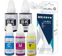 LCL GI490 GI590 Encre Compatible pour Canon 590 GI-590 GI-490 Bouteille d'encre Multipack Compatible avec Canon PIXMA G1000 G1400 G1500 G2000 G2400 G2500 G3000 G3400 G3500 G4500 (2KCMY,5-Pack)