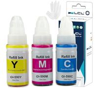 LCL GI490 GI590 Encre Compatible pour Canon 590 GI-590 GI-490 Bouteille d'encre Multipack Compatible avec Canon PIXMA G1000 G1400 G1500 G2000 G2400 G2500 G3000 G3400 G3500 G4500 (Cyan Magenta Jaune)
