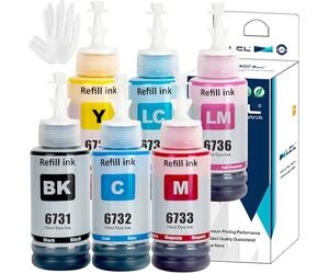 LCL Imprimante Bouteille d'encre Compatible C13T67314A T6731 T6732 T6733 T6734 T6735 T6736 Remplacement pour Epson L800 L805 L810 L850 L1800 (6-Pack K C M Y LC LM)
