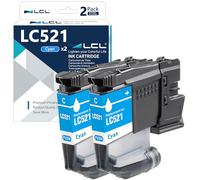LCL LC521 Cyan Cartouche d'encre Compatible pour Brother LC521 LC-521 LC521Y LC-521C Compatible pour Brother DCP-J1260DW DCP-J1310DW DCP-J1313DW DCP-J1360DW DCP-J1460DW (2-Pack)