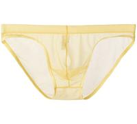 lclvld Slips pour Hommes Slips Taille Basse sous-vetements Sexy Slips Transparents Sexy Slips en Soie glacee sous-vetements Respirants, Taille M, Jaune
