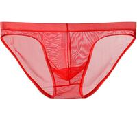 lclvld Slips pour Hommes Slips Taille Basse sous-vetements Sexy Slips Transparents Sexy Slips en Soie glacee sous-vetements Respirants, Taille 2XL Rouge