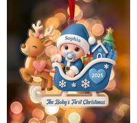 LCMAIT Décoration Personnalisée pour Le Premier Noël de Bébé 2025 Mon Premier Noel Personnalisée avec Prénom et Date Mon Premier Noel Acrylique Idéal pour Familles Nouvelles Mamans Les Garçons Filles