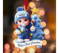 LCMAIT Décoration Personnalisée pour Le Premier Noël de Bébé 2025 Mon Premier Noel Personnalisée avec Prénom et Date Mon Premier Noel Acrylique Idéal pour Familles Nouvelles Mamans Les Garçons Filles