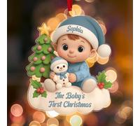 LCMAIT Décoration Personnalisée pour Le Premier Noël de Bébé 2025 Mon Premier Noel Personnalisée avec Prénom et Date Mon Premier Noel Acrylique Idéal pour Familles Nouvelles Mamans Les Garçons Filles