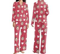 LCMAIT Ensemble Pyjama à Manches Longues Personnalisé Pyjama Vêtements d'intérieur Personnalisés Cadeaux pour Lui et Elle XS-3XL