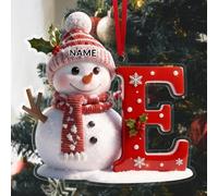 LCMAIT Pendentif Accroché en Acrylique Personnalisé Personnalisé 26 Accessoires de Noël de Bonhomme de Neige Initiaux avec Nom Acrylique Mignon Décoration d'arbre de Noël Plat pour Femme Familles (E)