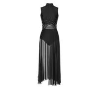 LCMHBCP Costume de Danse lyrique pour Femme Robe de Danse lyrique Moderne for Femme, sans Manches, Tenue de Ballet, Costume de scène, Justaucorps(Black,M)