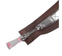 LCMHBCP Fermeture éclair Double 5# 60/70/80/90/100/120/150 cm Fermeture éclair métallique à Double Curseur et Verrouillage Automatique(Coffee,90cm)