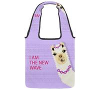 lcndlsoe Sac fourre-tout en toile, joli lama alpaga I AM the NEW WAVE pour femme, sac à main à bandoulière pour le travail, le shopping, la salle de sport, multicolore 1, 14.1x14.9in/36x38cm