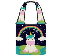 lcndlsoe Sac fourre-tout en toile, sac à main à bandoulière pour femme, motif carlin, inscription « Be a Unicorn » pour le travail, le shopping, la salle, Multicolore 9., 14.1x14.9in/36x38cm