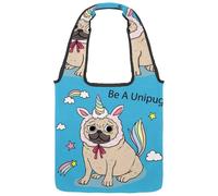 lcndlsoe Sac fourre-tout en toile, sac à main à bandoulière pour femme, motif carlin, inscription « Be a Unicorn » pour le travail, le shopping, la salle, multicolore 1, 14.1x14.9in/36x38cm