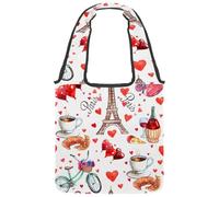 lcndlsoe Sac fourre-tout en toile, tour Eiffel, amour, cœur, thé, vin, sac à main pour femme, sac à main pour le travail, le shopping, la salle de sport, multicolore 1, 14.1x14.9in/36x38cm