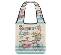 lcndlsoe Sac fourre-tout en toile, vintage Let's Go for a Ride Bicycle Floral Sac à main pour femme pour le travail, le shopping, la salle de sport, Multicolore 3., 14.1x14.9in/36x38cm