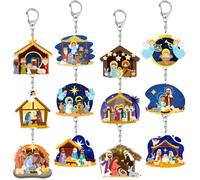Lcnjscgo Lot de 12 porte-clés en acrylique pour crèche de Noël - Fournitures de décoration de fête de Jésus - Fournitures pour Noël, hiver, vacances, fournitures d'éducation religieuse