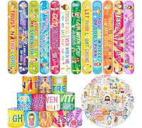 Lcnjscgo Lot de 86 bracelets religieux Slap avec 50 autocollants Jésus Chrétien Jésus Love You Bracelets Bracelets Bracelets Verse de la Bible Autocollants Foi Fournitures scolaires du dimanche