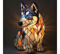 LCPKUTTR Corgi Lamp, Dachshund Lamp Stained Glass,Stained Resin Chihuahua, French Bulldog, Beagle, Tabletop Night Light,Cute Pet Dog Themed LED Table Lamp r-4017(Husky)