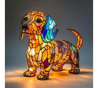 LCPKUTTR Corgi Lamp, Dachshund Lamp Stained Glass,Stained Resin Chihuahua, French Bulldog, Beagle, Tabletop Night Light,Cute Pet Dog Themed LED Table Lamp r-4017(Dachshund)