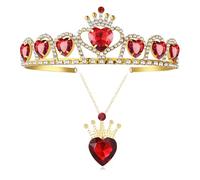 LCPUD Evie Couronne et collier en forme de cœur rouge avec 3 couronnes, diadème doré pour filles, adolescentes, Halloween, 4.9" * 5.8" * 1.57", Acier allié Acrylique