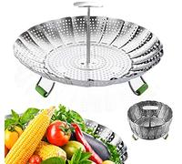 LCPUD Panier à vapeur pour légumes - Panier à vapeur pour légumes - Pliable - En acier inoxydable - Avec poignée centrale amovible - Extensible pour s'adapter à différentes tailles de pot (17,8 à 25,4