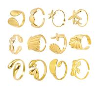LCSDDWAS Bagues dorées en coquillage et étoile de mer pour femme - Ne ternit pas - Bagues empilables délicates - Bijoux d'été pour la plage et les surfeurs, Acier inoxydable, Aucune pierre précieuse