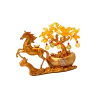 LCSVCCXA Arbre à Argent Cheval Résine Figurine Décoration Chinoise Feng Shui avec Détails Réalistes pour Attirer Adapté pour Salon Bureau Chambre Ca, Or