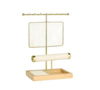 LCSVCCXA Présentoir à Bijoux Support Organisateur Porte-Boucles d'oreilles Bracelet Porte-Ring Étagère Métal Socle Bois Maillage Suspension Adapté pour, Base de Couleur Bois