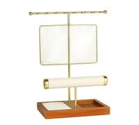 LCSVCCXA Présentoir à Bijoux Support Organisateur Porte-Boucles d'oreilles Bracelet Porte-Ring Étagère Métal Socle Bois Maillage Suspension Adapté pour, Base Brune