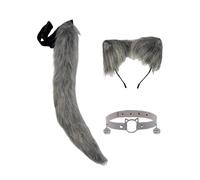 LCSVCCXA Serre-tête Oreilles de Chat Déguisement Accessoires Animal Cosplay Queue Peluche Douce Convient pour Fête Déguisement Anniversaire Spectacle, Gris