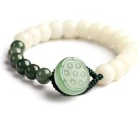 LCUVIMPEX Bracelet en bois, Bracelet de perles prière en pierre racine Bodhi, Bouddha lotus, extensible, blanc