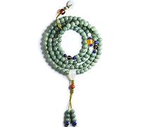 LCUVIMPEX Bracelet en bois, Bracelet Mala 108 perles de prière en racine Bodhi, élastique, vert et blanc, 23 cm