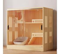 LCUVIMPEX Enclos intérieur pour Chat, Cage d'intérieur for Chat et Petit Animal avec Porte coulissante, Bois Verre, 2 Coloris, 90 x 50 cm(Natural)