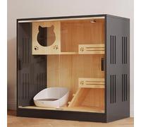 LCUVIMPEX Enclos intérieur pour Chat, Cage d'intérieur for Chat et Petit Animal avec Porte coulissante, Bois Verre, 2 Coloris, 90 x 50 cm(Black)
