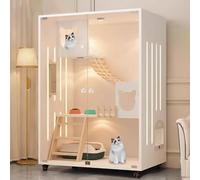 LCUVIMPEX Enclos intérieur pour Chat, Enclos for Chat avec roulettes, Couvercle et veilleuse - Blanc Gris(White)