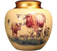 LCUVIMPEX Petite urne en céramique pour Chat, Urne funéraire en céramique for Cendres humaines, Motif Rat du Zodiaque Chinois Noir(Ox)