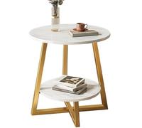 lcvtos Table Basse Ronde en Bois, Table D'appoint, Salon Ronde avec Pieds en Métal, Basse de Salon, 32,5 X 30 X 58 Cm (Weiß + Goldrahmen)