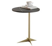 lcvtos Table d’Appoint Ronde en Pierre Frittée - Petite Table Basse Moderne avec Structure en Métal, Ø40 cm, pour Chambre, Balcon ou Bureau (Ardoise dorée-Noire)
