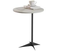 lcvtos Table d’Appoint Ronde en Pierre Frittée - Petite Table Basse Moderne avec Structure en Métal, Ø40 cm, pour Chambre, Balcon ou Bureau (Ardoise Noire-Blanche)