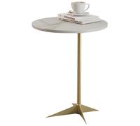 lcvtos Table d’Appoint Ronde en Pierre Frittée - Petite Table Basse Moderne avec Structure en Métal, Ø40 cm, pour Chambre, Balcon ou Bureau (Ardoise dorée-Blanche)