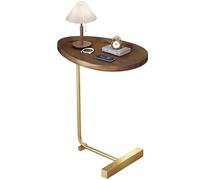 lcvtos Table d'Appoint en Forme de L pour Canapé et Lit, Plateau Imperméable, Structure Triangulaire en Acier Carbone, Gain de Place, Montage Facile, Design Moderne 30x45x60cm (Bois + Or)